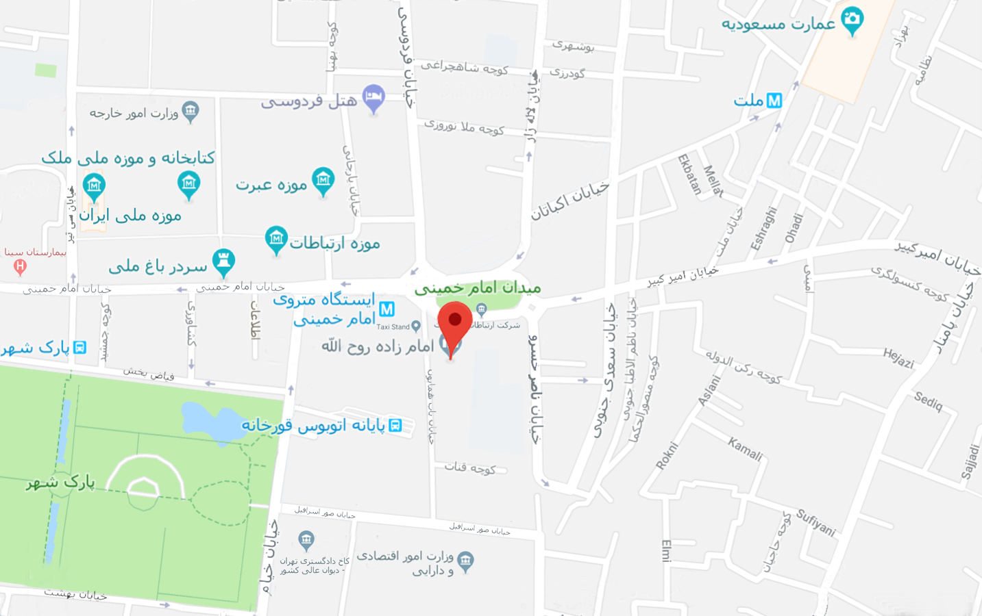 نقشه دسترسی به امامزاده روح الله تهران