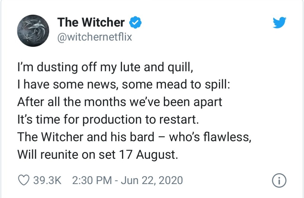 تاریخ ازسرگیری فیلمبرداری فصل دوم "The Witcher" اعلام شد.