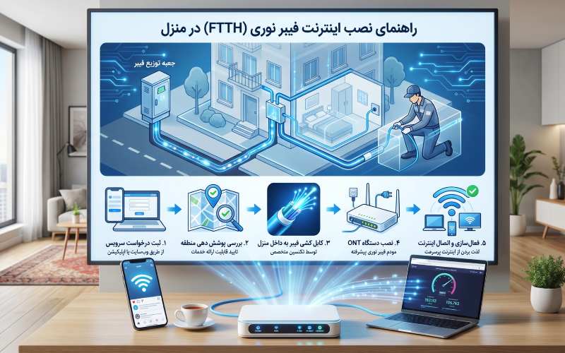 راهنمای نصب اینترنت فیبر نوری به صورت اینفوگرافیک